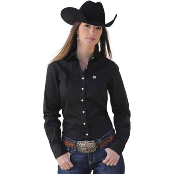 Cinch Black Button Down Shirt for Women - Flawed - Picture 1 of 8